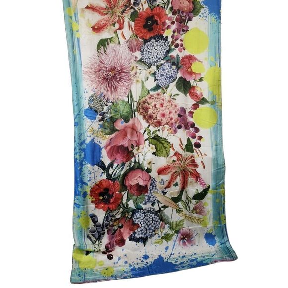 XL Exotic Floral Paint Splatter Print Scarf - Picture 4 of 10
